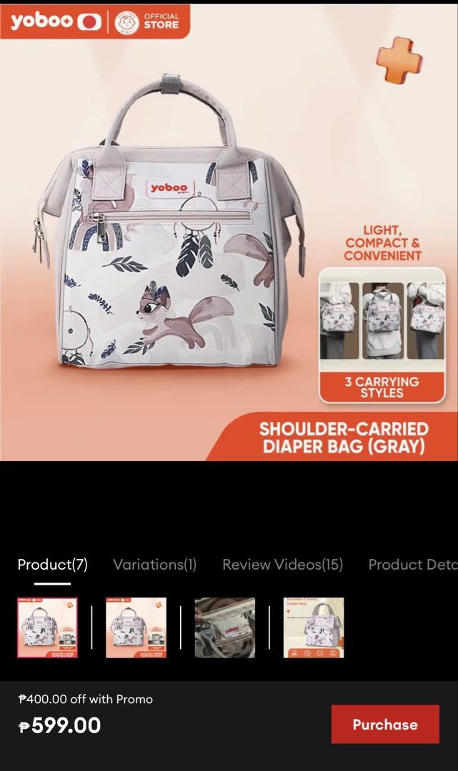 👜 PRELOVED YOBOO DIAPER BAG (Category: Babies & Kids Fashion) located in Batangas. Submitted by erdcloset (Listing ID 1470385100, Image 1). Description: 👜 PRELOVED YOBOO DIAPER BAG ✨ Slightly used 🤍 Cute and stylish design 🍼 Spacious main compartment 💗 With shoulder strap ✅ Good condition 💰 Selling Price: ₱400 📩 Message me for inquiries.