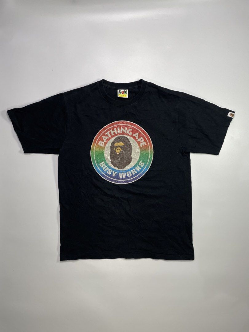 Authentic Bathing Ape Glass Beads Rainbow Busy Works Tee (Category: Activewear) located in Dasmarinas. Submitted by just_find_castleton (Listing ID 1470388770, Image 1). Description: A Bathing Ape Glass Beads Rainbow Busy Works Tee Size: L Dimensions: Width - 20.5 Length - 27 Condition - 9/10 -Check pics -Flakers/Bogus will be posted -Add sf -This is thrift item please manage your expectations .