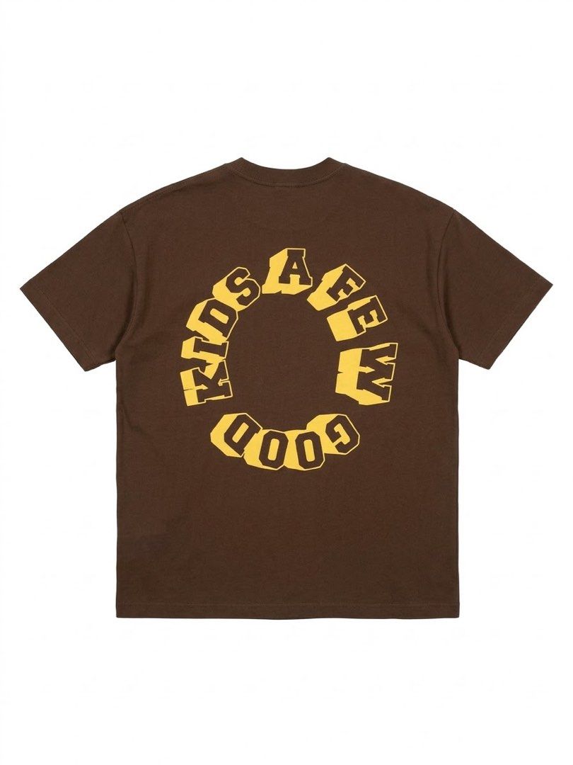 A Few Good Kids AFGK Skeleton Globe Brown Tee (Category: Tshirts & Polo Shirts ) located in San Carlos. Submitted by binaryapparelco (Listing ID 1470487261, Image 2). Description: Few Good Kids brown graphic t-shirt in size S. Features a large skeleton graphic with skulls and a globe on the front, plus bold arched lettering. Back has a circular text design. 📌 Dimes:W- 22/ L-27 📌 Color rate: 9.3/10 📌 Issue: need wash 📌 new arrival 📌 Payment f