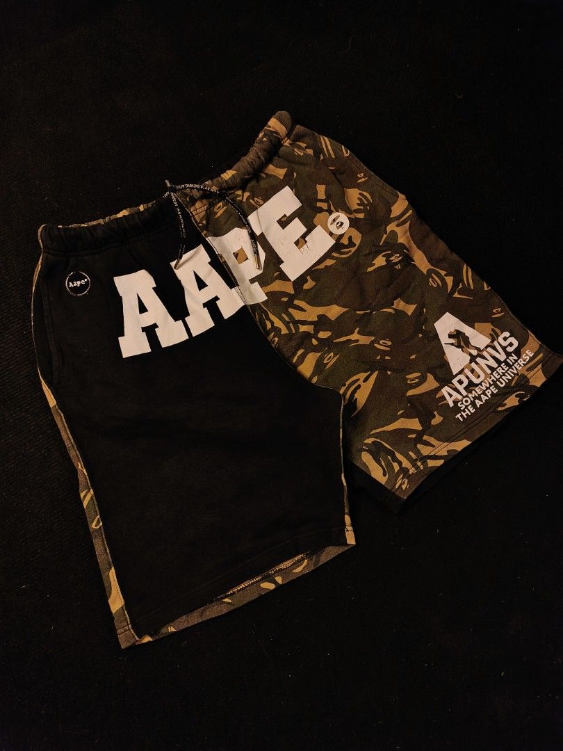 Aape Two Tone Camou Shorts (Category: Shorts) located in San Fernando. Submitted by retro_d (Listing ID 1470550035, Image 1). Description: - Aape Two Tone Camou Shorts - Size: W30-37/L-21.5/TH-14/LO-12 - Condition: Good - Color Rate: 9/10 - No issue.