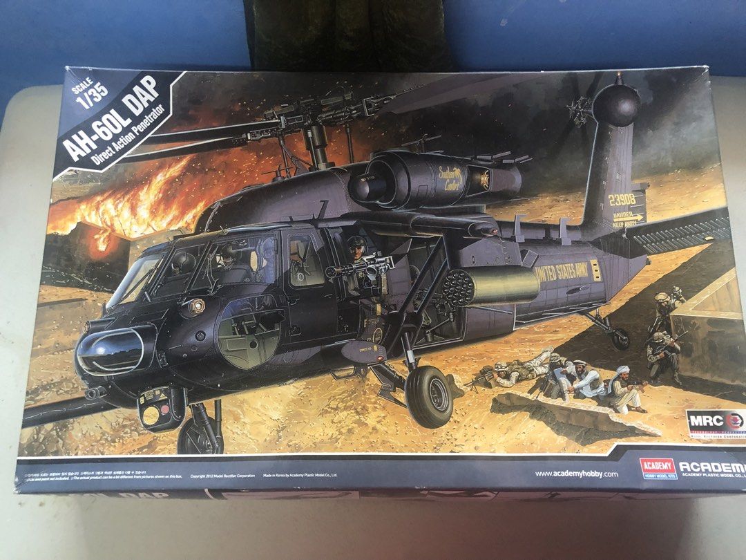 Academy 1/35 Scale AH-60L DAP Blackhawk (Category: Gundam & Model Kits) located in Cavite. Submitted by strikercaptain (Listing ID 1470401149, Image 1). Description: Unbuilt and Unpainted Model Kit, stored in storage. PM for details if interested.