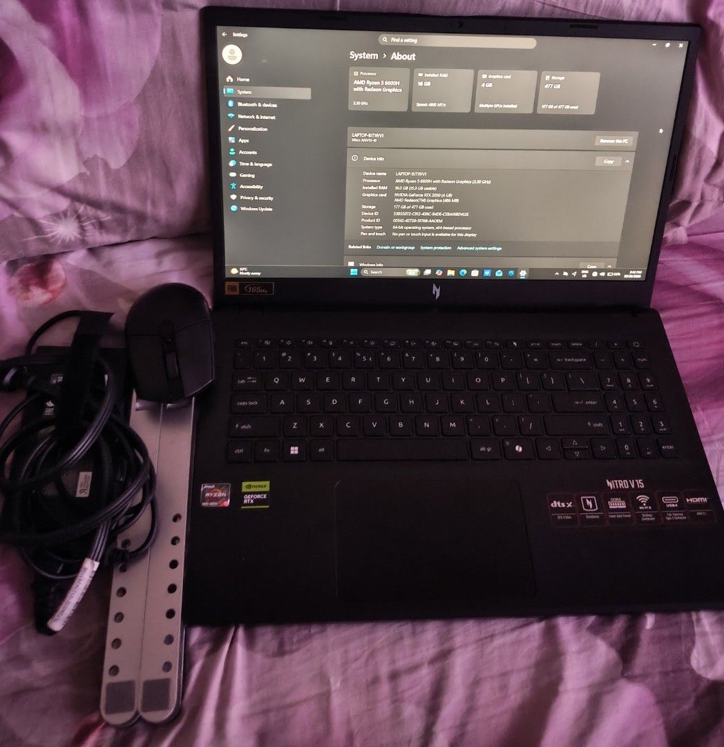 ACER NITRO V15 GAMING LAPTOP (Category: Laptops & Notebooks) located in Manila. Submitted by adiyogi (Listing ID 1470430241, Image 2). Description: 🎮 **FOR SALE: ACER NITRO V15 GAMING LAPTOP** 🔥 Looking for a powerful laptop for gaming, school, work, and editing? Check out this Acer Nitro V15! 💻 **Specifications:** * **Model:** Acer Nitro V15 ANV15-41 * **Processor:** AMD Ryzen 5 6600H * **Graphics Card:** NVIDIA GeForce RTX 2050 4GB * **Integ