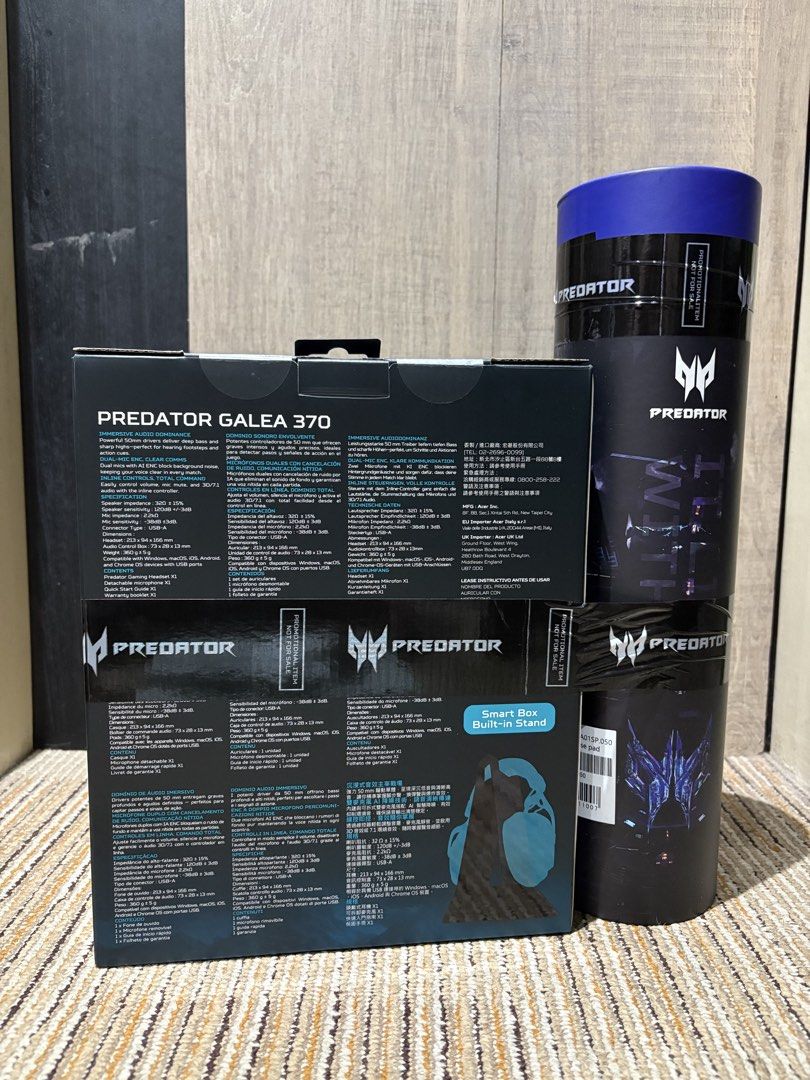 Acer Predator Galea 370 Gaming Headset w/ Mousepad (Category: Headphones & Headsets) located in Mandaluyong City. Submitted by mcaryl0305 (Listing ID 1470482701, Image 2). Description: - Condition: Brand new in box - Audio: Powerful 50mm drivers for immersive sound - Mic: Dual-mic ENC for crystal-clear communication - Control: Convenient inline audio control box - Bonus: Includes matching Predator promotional cylinder tube - Specs: USB-A connecti
