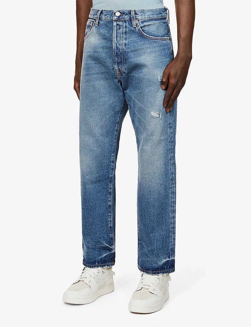 Acne Studios 2003 Vintage Blue Distressed Denim pants (Category: Luxury Apparel) located in Bocaue. Submitted by mndzeey (Listing ID 1470489876, Image 1). Description: Acne Studios 2003 Vintage Blue Distressed Denim pants Size 34 to 35 Length -41 Hem -8.5 Button Fly As new No issues Authentic.