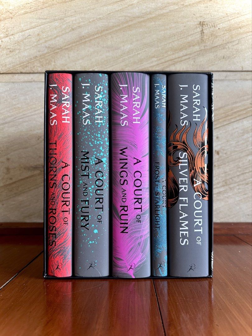 ACOTAR Series Box Set by Sarah J. Maas (Category: Storybooks) located in Muntinlupa City. Submitted by tammieee (Listing ID 1470477186, Image 1). Description: -Complete 5-book A Court of Thorns and Roses (ACOTAR) box set by Sarah J. Maas - Comes with foiling on all the hardcovers - Includes: ACOTAR, Mist and Fury, Wings and Ruin, Frost and Starlight, and Silver Flames PM for my photos No return/refunds please .