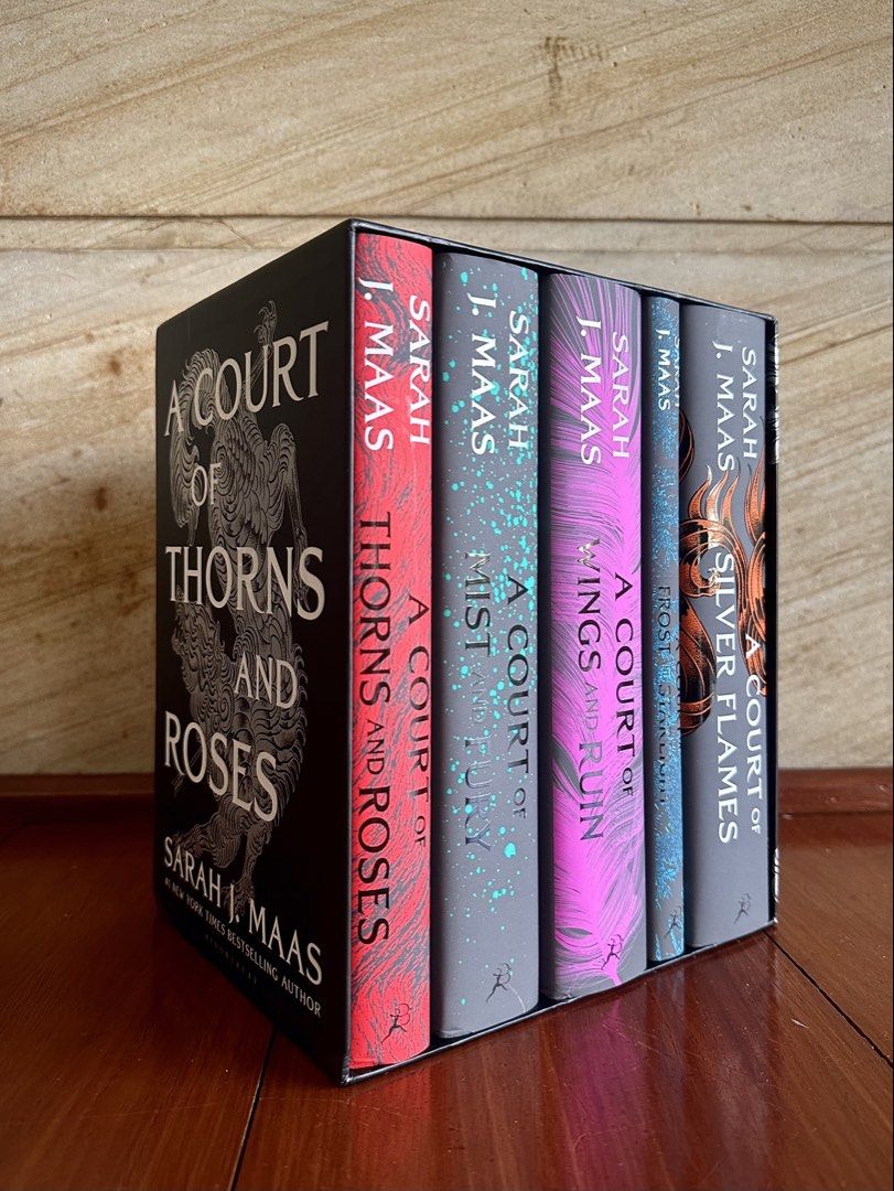 ACOTAR Series Box Set by Sarah J. Maas (Category: Storybooks) located in Muntinlupa City. Submitted by tammieee (Listing ID 1470477186, Image 2). Description: -Complete 5-book A Court of Thorns and Roses (ACOTAR) box set by Sarah J. Maas - Comes with foiling on all the hardcovers - Includes: ACOTAR, Mist and Fury, Wings and Ruin, Frost and Starlight, and Silver Flames PM for my photos No return/refunds please .