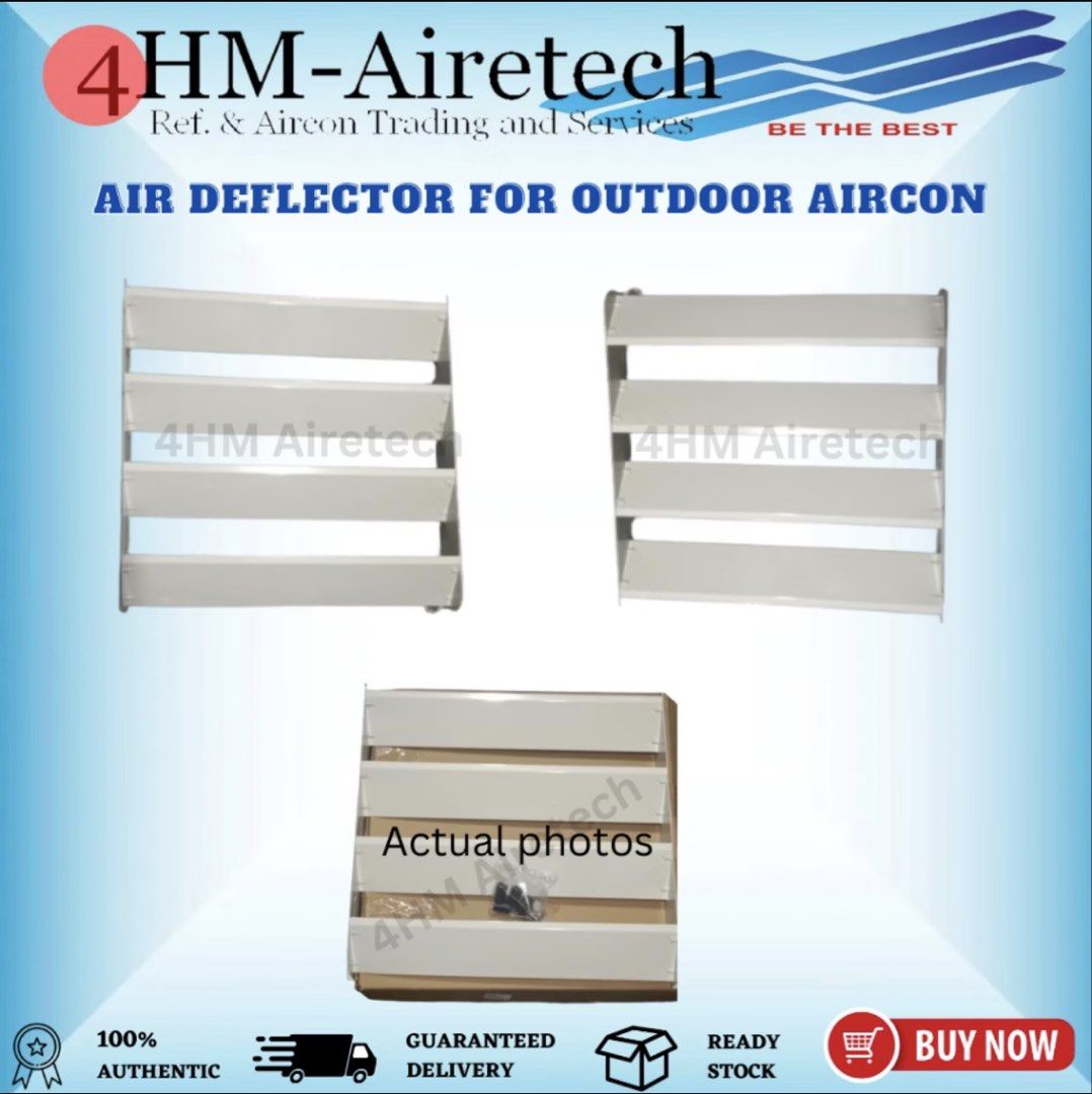 Air Deflector for Outdoor Aircon Unit (Category: Air Conditioning and Heating) located in Paranaque City. Submitted by audithegsd (Listing ID 1470554519, Image 1). Description: -Used for 2.5hp outdoor unit -500mmX500mm -5 blades - White metal louver air deflector for outdoor AC units - Directs airflow efficiently away from walls or tight spaces - Durable, weather-resistant construction built for the outdoors.
