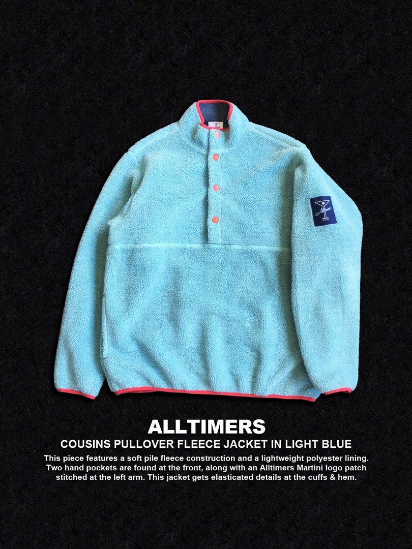 ALLTIMERS Cousins Pullover Fleece Jacket Light Blue (Category: Coats, Jackets and Outerwear) located in Dinalupihan. Submitted by thriftout.ph (Listing ID 1470462888, Image 1). Description: PLEASE READ ALL THE DETAILS⬇️ Tagged as Large : 24W | 29L Model Height : 5’9 No major issues, just signs of wear. Good / Presentable. PRICE - P2,880 Free Shipping Free Shipping On Local Orders Over P2,000 - Brand: Alltimers Skateboards - Color: Light Blue - Ma
