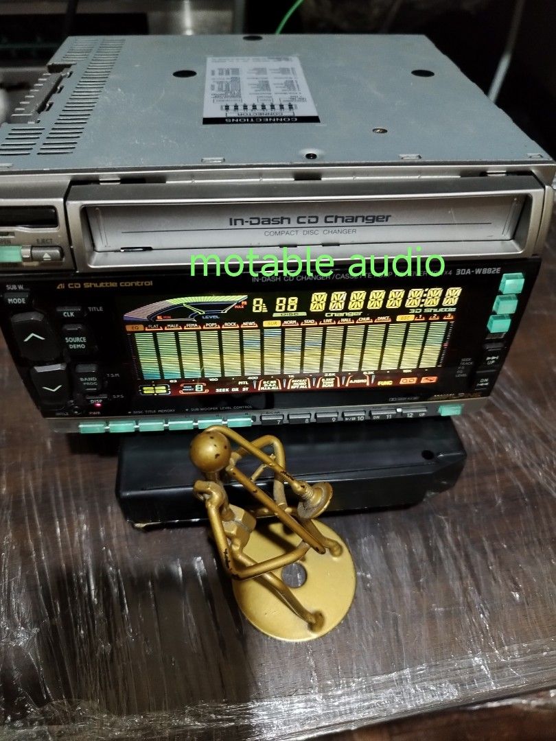 Alpine 3DA-W882E In-Dash CD Changer Cassette DSP Receiver (Category: Soundbars, Speakers & Amplifiers) located in Antipolo. Submitted by motable.paul (Listing ID 1470496875, Image 1). Description: - Model: Alpine 3DA-W882E in-dash unit - Features: Built-in CD changer, cassette player, and DSP receiver - Display: Large, colorful graphic equalizer with multiple audio settings - Control: Ai net-CD Shuttle control included - Condition: Powers on and 