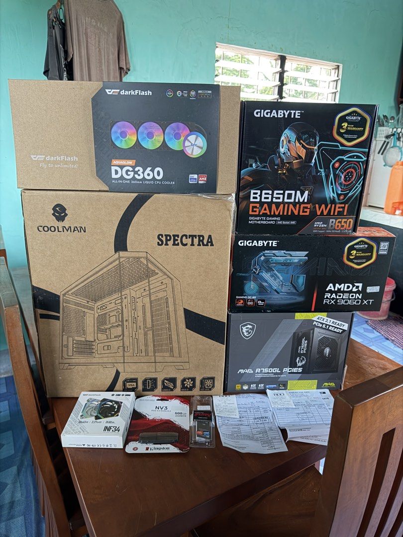 AM5 Gaming PC Unit (Category: Desktops) located in Silang. Submitted by offrackboys (Listing ID 1470453998, Image 2). Description: AM5 Gaming Personal Computer ₱59500 or Offer your price Under Store Warranty until 2027-2031 PC Specs: - AMD Ryzen 5 7500F - Gigabyte AMD Radeon RX9060XT 8GB - Gigabyte B650M Gaming WiFi - Kingston Fury 1x16GB 6000mhz DDR5 RAM - Kingston PCIe 4.0 NVMe M.2 500GB SSD - MSI MAG A750GL PCIe 5 750watts PSU (80 Plus Gold) -