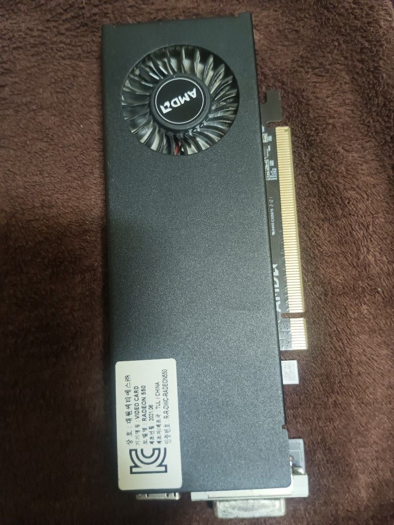 AMD Radeon RADEON 550 Video Card 2GB (Category: Computer Parts) located in Lopez. Submitted by eyexwayzi (Listing ID 1470462045, Image 1). Description: - Brand: TUL - Model: AMD Radeon 550 - Memory: 2GB - Cooling: Single fan with black shroud - Interface: Standard PCI Express - Condition: Pulled from a working system, clean PCB, ready to install - Features: Korean KC safety certification label attached.