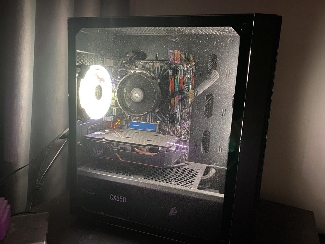 AMD Ryzen 5 GTX 1650 Gaming PC (Unit only) (Category: Desktops) located in Lipa City. Submitted by enriquedslva (Listing ID 1470377224, Image 3). Description: Negotiable! RUSH Selling gaming desktop pc: MOBO: Gigabyte B450M DS3H processor: Ryzen 5 3400G GPU: TUF GAMING GTX 1650 (4GB Vram) Memory: Kingston Fury DDR4 8GB (x2) PSU: Corsair CX 550 ATX power supply 80 plus bronze Storage: Adata Legend 710 Sata ssd (237GB - OS) Hitachi HDD (465 GB) Ram