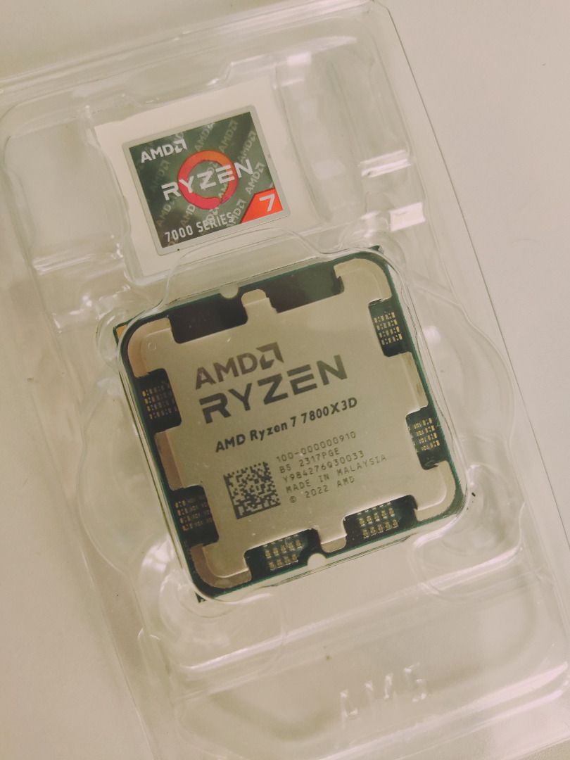 AMD Ryzen 7 7800X3D Boxed Processor (Category: Computer Parts) located in Makati City. Submitted by heughricfernando (Listing ID 1470387899, Image 3). Description: - Boxed Variant - Bought from a friend who used it - No Local Warranty, came from Abroad - Used for a few weeks, didn't really see much of a difference in my usecase - Downgraded back to my Ryzen 7 7700 - Not in a rush to sell [FIXED].