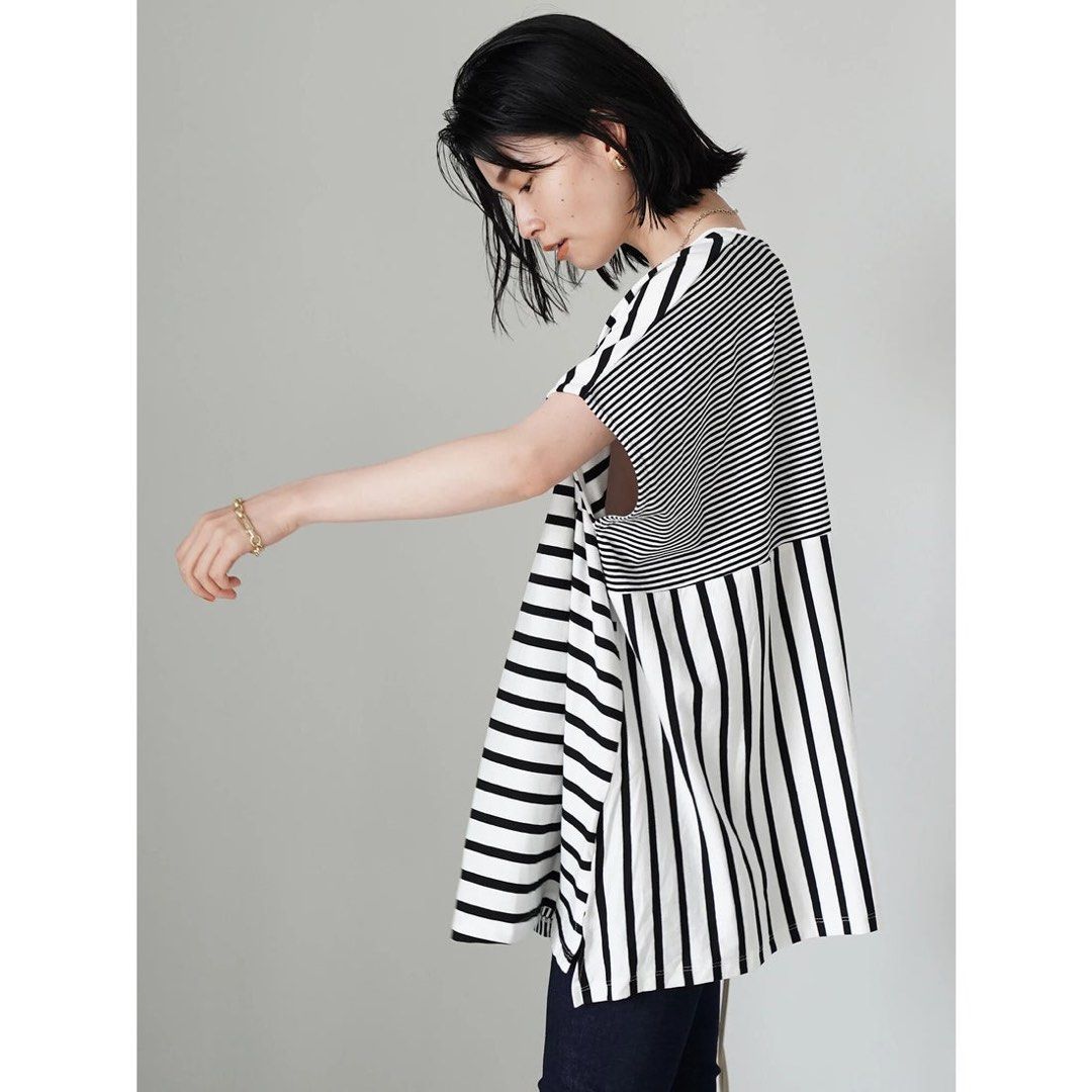 Amercian Holic Asymmetric Striped Panel T-Shirt (Category: Shirts) located in Naga. Submitted by threadedtreasures (Listing ID 1470405305, Image 3). Description: Like new! So pretty!😍 Medium on tag will fit till Large Oversized fit.