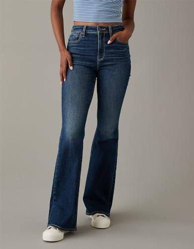 American Eagle High-Waisted Flare Jeans | Size 2 (Category: Jeans) located in General Trias. Submitted by zrchustle.604 (Listing ID 1470462486, Image 2). Description: American Eagle High-Waisted Flare Jeans in a classic medium wash with light whiskering across the front pockets. This retro-inspired style features a body-hugging fit through the hips and thighs before opening up into a prominent flared hem at the bottom..