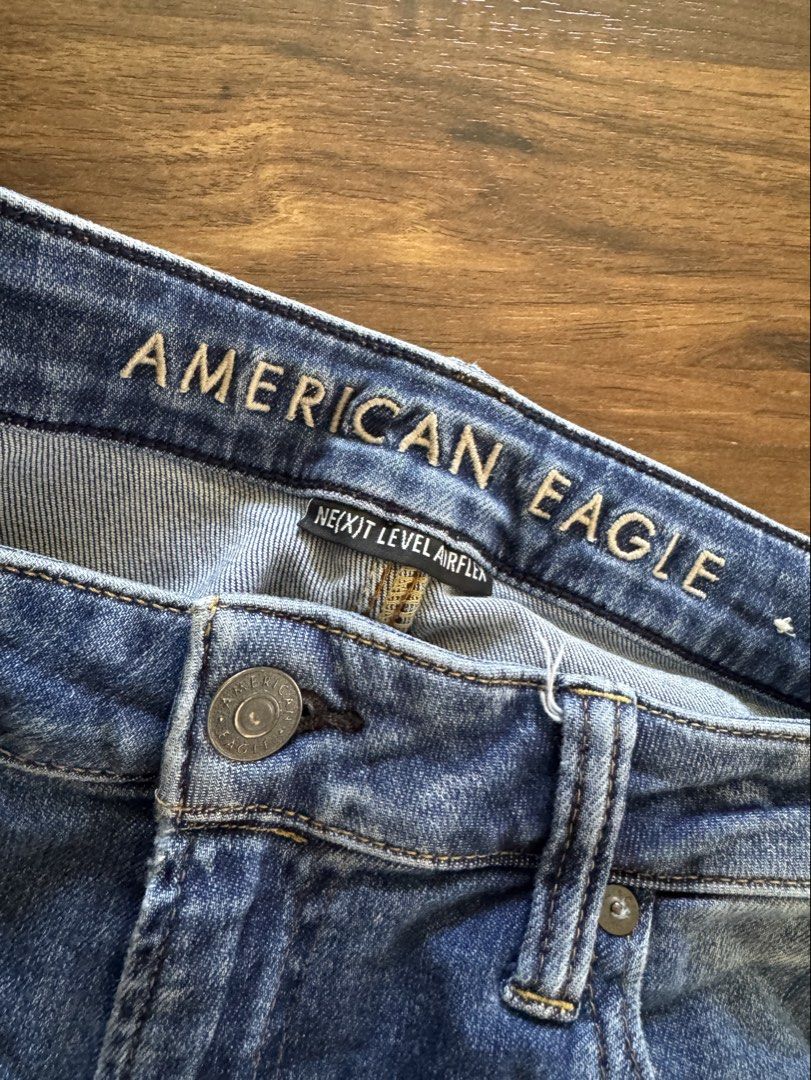 American Eagle Next Level AirFlex Jeans 36x32 (Category: Jeans) located in Las Pinas. Submitted by gelbins (Listing ID 1470406935, Image 3). Description: - Brand: American Eagle - Style: Next Level AirFlex Jeans - Size: 36x32 - Color/Wash: Medium wash blue - Material: 96% cotton, 3% polyester, 1% elastane - Features: Super stretchy fabric, classic five-pocket style, button fly, and front/back whiskering details - Condition: Great everyday denim w