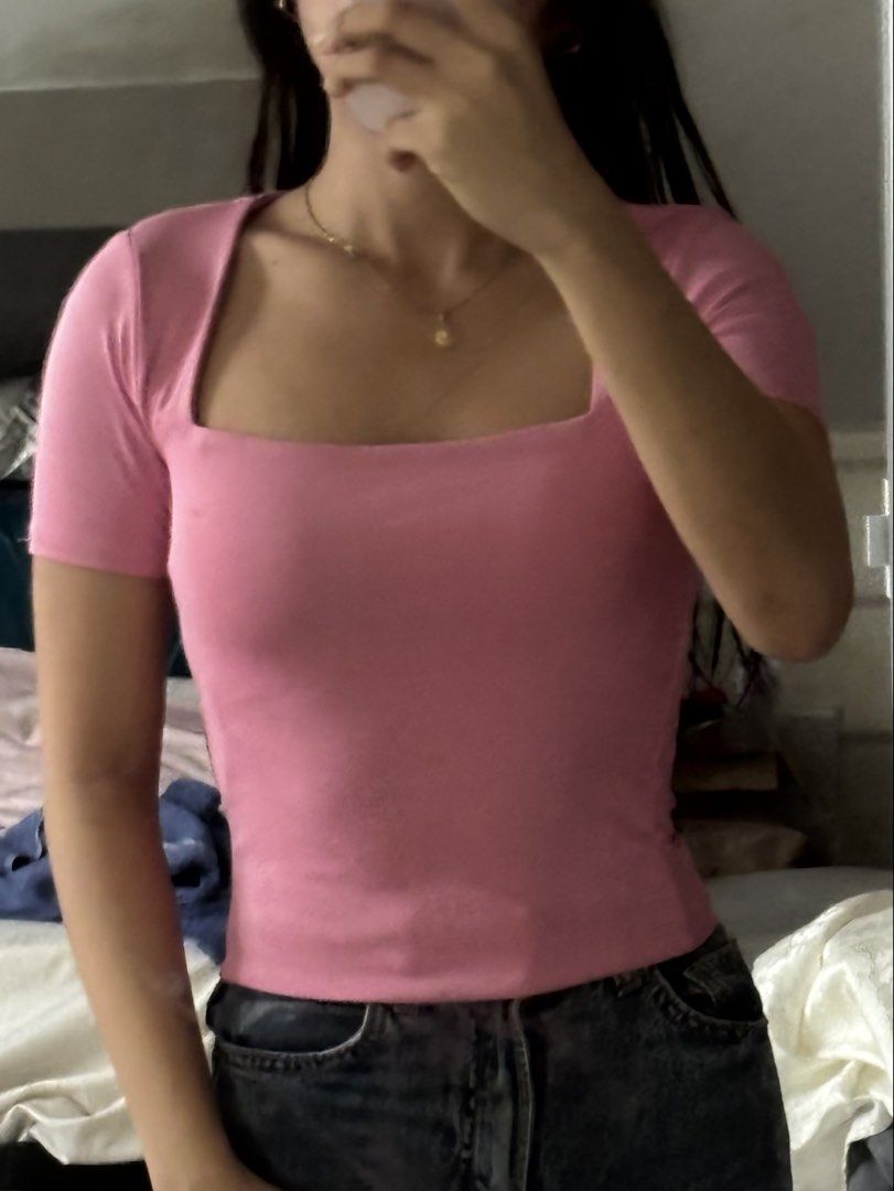 Amisu Pink Squareneck Double Lining Top (Category: Others Tops) located in Binan City. Submitted by mypreloved_haul (Listing ID 1470365493, Image 1). Description: Fits xs to small, last price posted!.