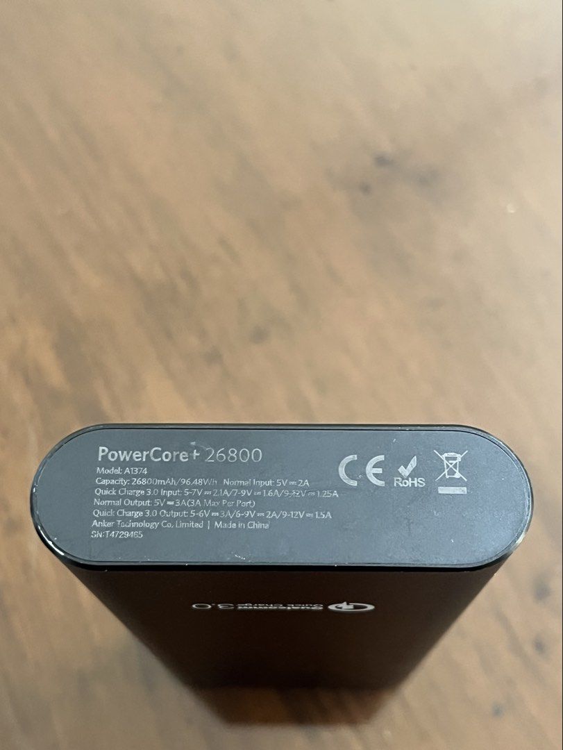 Anker Powercore+ Powerbank (Category: Batteries & Power Banks) located in Makati City. Submitted by av88888r (Listing ID 1470429634, Image 2). Description: Anker Powercore+ 26,800 mah .