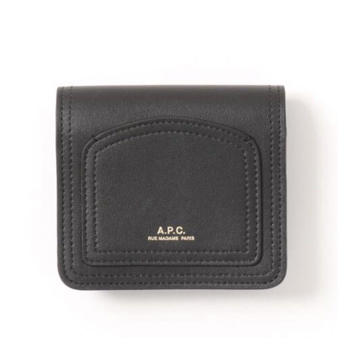 A.P.C. Japan Louisette Compact Wallet (Noir) (Category: Wallets & Card Holders) located in Marikina City. Submitted by buyitfromian (Listing ID 1470458971, Image 1). Description: Negotiable! - Brand: A.P.C. - Purchased from Second Street Shibuya - RFS: decluttering - Material: Smooth black leather with clean stitching - Hardware: Gold logo stamp on front (Faded) - Closure: Secure snap button - Interior: Card slots and zippered coin pocket.