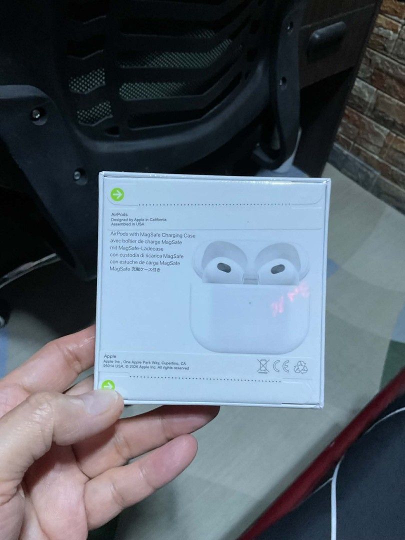 Apple AirPods 3rd_Generation (Category: Earphones) located in Rizal. Submitted by giorgio_tsoukalos (Listing ID 1470552791, Image 3). Description: AirPods Generation 3 Brand New and Sealed Includes MagSafe Charging Case **No Active Noise Cancellation ₱850 each || 7 Pcs. ₱5,000 take All (7 pcs) - Goods for your listening pleasure - Please see actual photos posted -Detected as Apple Airpods by iPhone 15 Pro Max Mode of Payment: Gcash | Metrobank Me
