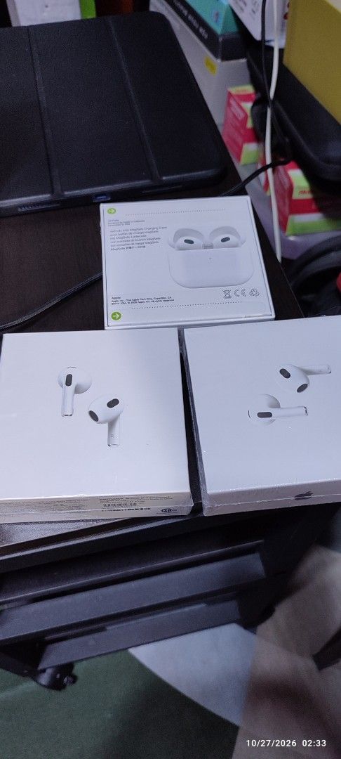 Apple AirPods 3rd_Generation (Category: Earphones) located in Rizal. Submitted by giorgio_tsoukalos (Listing ID 1470552791, Image 1). Description: AirPods Generation 3 Brand New and Sealed Includes MagSafe Charging Case **No Active Noise Cancellation ₱850 each || 7 Pcs. ₱5,000 take All (7 pcs) - Goods for your listening pleasure - Please see actual photos posted -Detected as Apple Airpods by iPhone 15 Pro Max Mode of Payment: Gcash | Metrobank Me