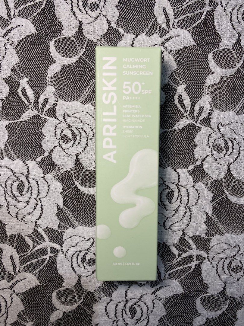 APRILSKIN Mugwort Calming Sunscreen SPF 50+ PA++++ (Category: Face Care) located in Calabanga. Submitted by velvetblunt (Listing ID 1470493696, Image 1). Description: *NEVER BEEN USED* completely unused, opened them for unboxing video ₱ 7k for take all (2nd slide) negotiable.
