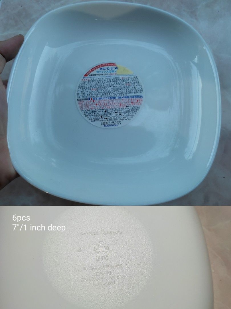 Arcopal Dinnerware Set 13+1 Free Plates and Bowls (Category: Dinnerware & Cutlery) located in Manila. Submitted by margeventa (Listing ID 1470367453, Image 2). Description: - Authentic Arcopal France durable glassware bundle - 4 pieces of 7.6-inch plates - 6 pieces of 7-inch 1-inch deep plates - 3 pieces of 6.5-inch 1.5-inch deep octagonal bowls - FREE: 1 piece 8.2-inch plate (has a tiny chip on the back) - Take-all price: ₱1,500 only LAST PRICE 