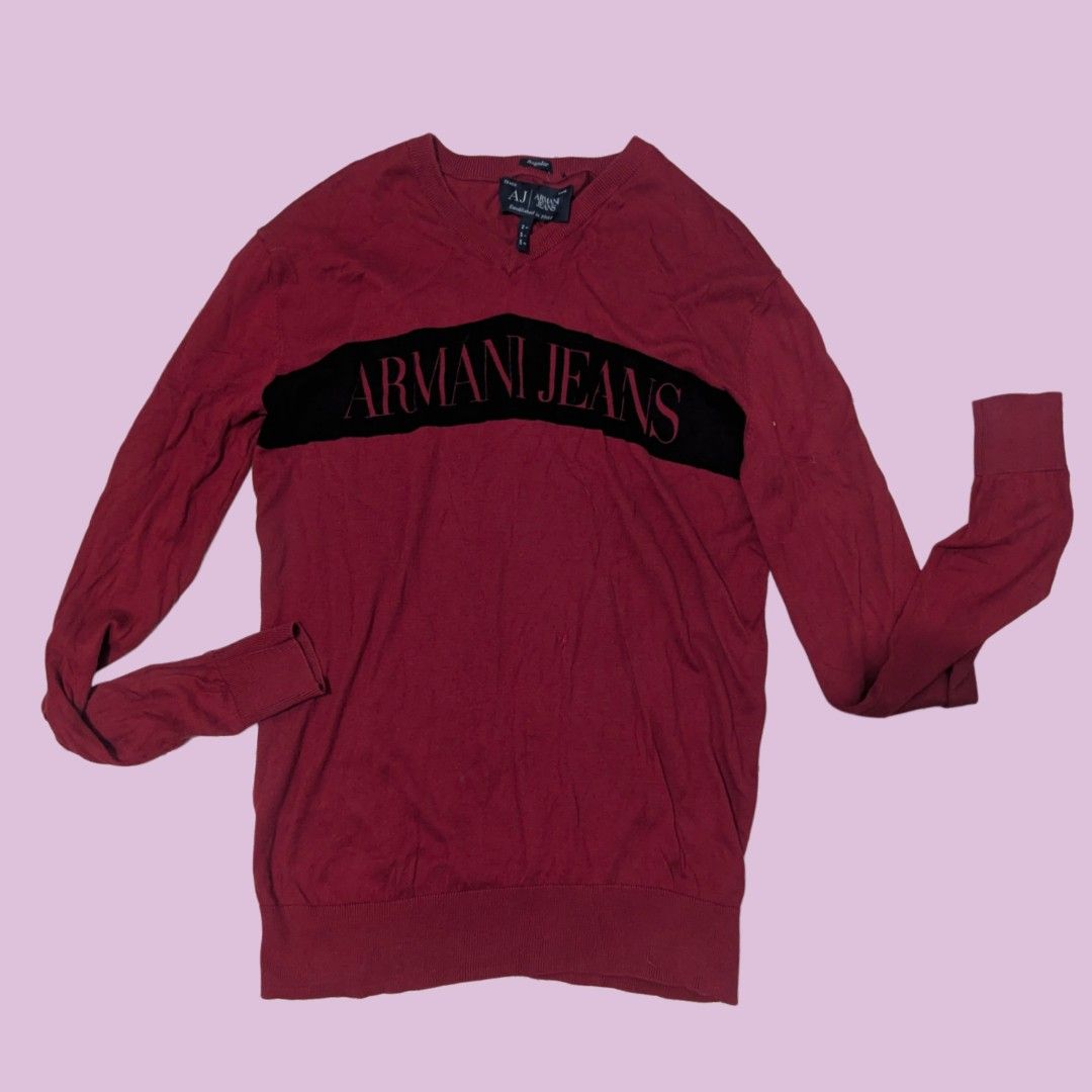 Armani Jeans Red Long Sleeve (Category: Tshirts & Polo Shirts ) located in Manila. Submitted by _neku (Listing ID 1470456205, Image 1). Description: 28x19.5 with issue, repaired pinhole see last pic.