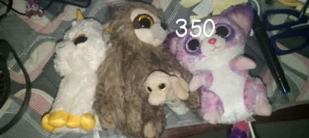 Assorted Beanie Boo Plush Toys (Category: Plushies & Soft Toys) located in Manila. Submitted by mika0430lovesshopping (Listing ID 1470436586, Image 3). Description: - Authentic Ty Beanie Boos with signature big sparkly eyes - Available characters: Large purple-eared panda, pink flamingo, grey husky dog, owl, and penguin - Super soft, plush, and cuddly texture - Great addition to any stuffed animal collection or kids' room - Flexible purchase: Buy