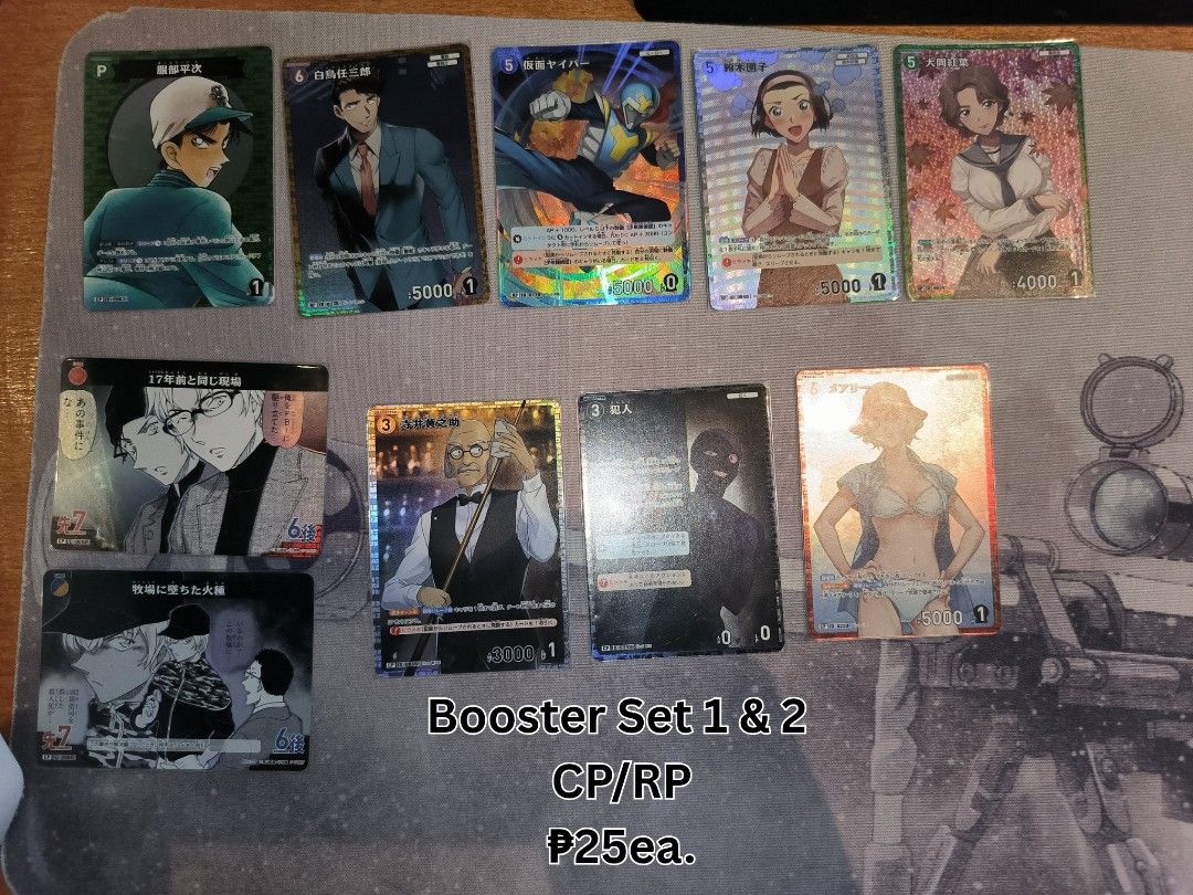 Assorted characters R, CP, RP, SR, Promos(PR) (Category: Raw Singles) located in Lucena. Submitted by raishou (Listing ID 1470448634, Image 2). Description: Prices are in the photo. --- MOP: Gcash/Maribank MOD: LBC/J&T (SF shouldered by the buyer).