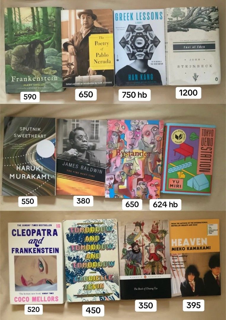 Assorted Fiction and Non-Fiction Novels (Category: Storybooks) located in Manila. Submitted by benjchpages (Listing ID 1470477172, Image 1). Description: - Selection: Classics and contemporary reads (Frankenstein, The Song of Achilles, Circe, and more) - Format: Mix of paperbacks and hardbacks - Price: ₱50 to ₱1,200 (refer to cover prices) - Action: Message me for specific titles or to request bundle deals.