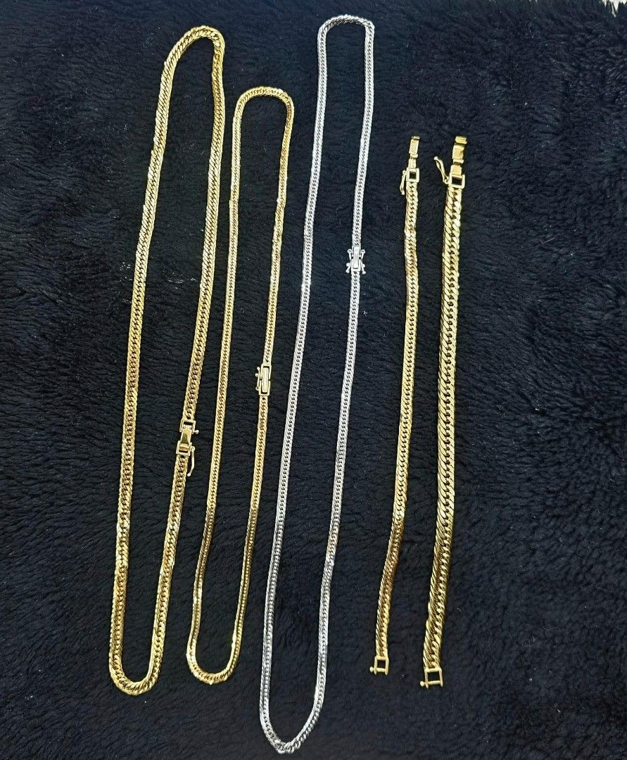 Assorted Gold and Silver Chains Necklaces Bracelets Heavyweight (Category: Necklaces) located in Manila. Submitted by trumpisthedevil (Listing ID 1470510955, Image 2). Description: K18 HK Gold 7k per gram binondo negotiable.