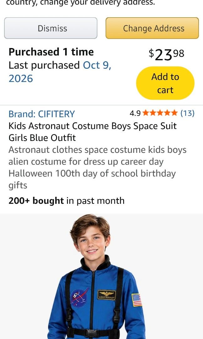 Astronaut (Blue) suit (5-7 yo) #halloween (Category: Babies & Kids Fashion) located in Marikina City. Submitted by thebaus.closet (Listing ID 1470423972, Image 2). Description: □bought from US Amazon (Oct2026) □worn once □may fit up to petite 8yo □garterized at ankle □RFS: will not use anymore.