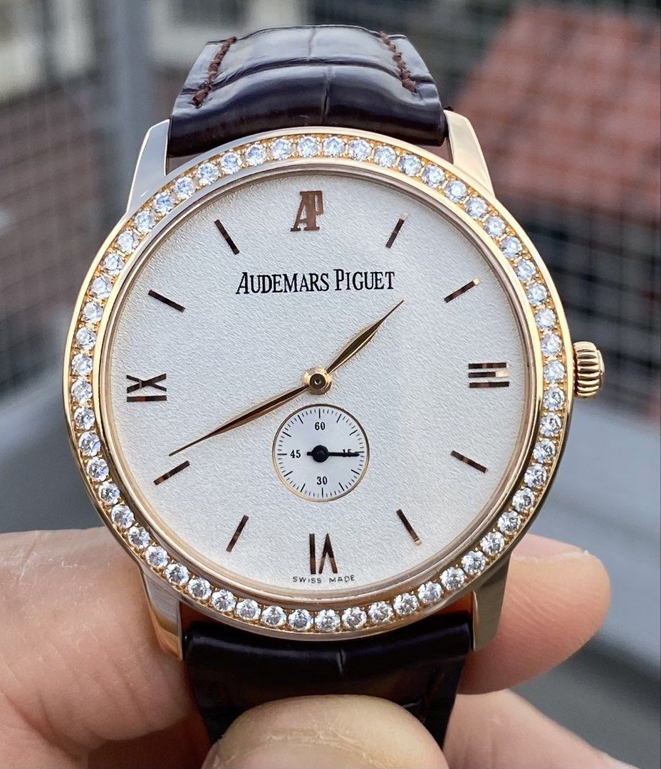 Audemars Piguet (Category: Luxury Watches) located in Manila. Submitted by drewsandel (Listing ID 1470386186, Image 1). Description: Audemars Piguet 15166OR Ultra rare model, only 1 in the market or PH Ultra thin 39mm great size for dress watch Solid rose/pink gold Factory diamond bezel Year 2011-2015 H series Good as new Watch only with authentication by R&R Patek pouch 880k 1.6m retail price..