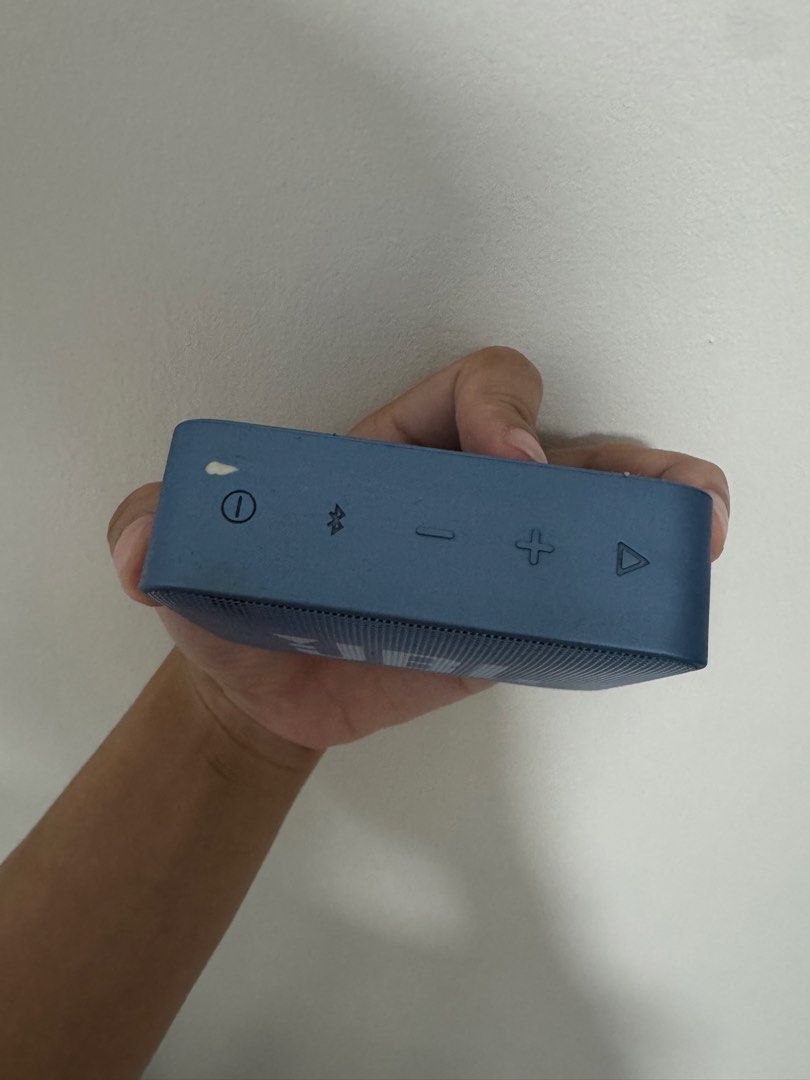 Authentic JBL Go Essential Portable Bluetooth Speaker Blue (Category: Soundbars, Speakers & Amplifiers) located in Marilao. Submitted by declutteringyana (Listing ID 1470465839, Image 2). Description: No issue with sound Just the flaws in photos due to product age.