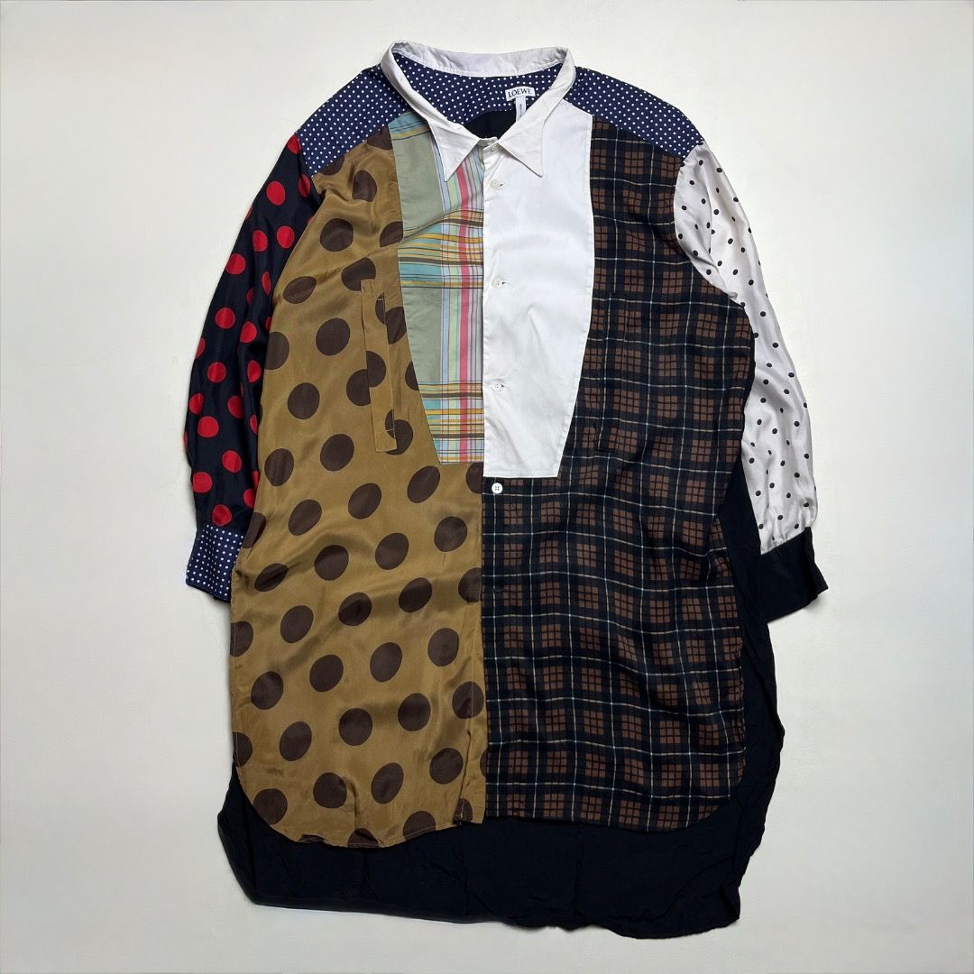 Authentic Loewe Patchwork Runway Button-up Dress (Category: Dresses) located in Caloocan City. Submitted by achilles_grails (Listing ID 1470461390, Image 1). Description: - Brand: Authentic Loewe - Style: Patchwork Runway Button-up Dress - Origin: Made in Italy - Design: Unique mix of patterns including polka dots, plaid, and stripes - Condition: Excellent, high-end runway piece - Ideal for: Fashion-forward styling and collectors.