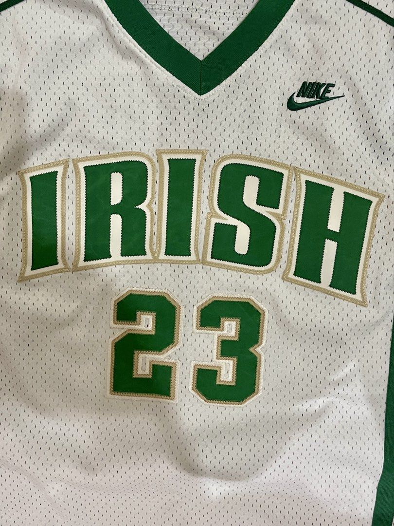Authentic vintage LeBron James high school jersey (Category: Activewear) located in Marikina City. Submitted by menggufinds (Listing ID 1470416140, Image 3). Description: For Sale: Original Nike St. Vincent-St. Mary LeBron James #23 “Irish” high school home jersey Condition: 9/10 Size: Medium Dimensions: L: 32 inches W: 22.5 inches.