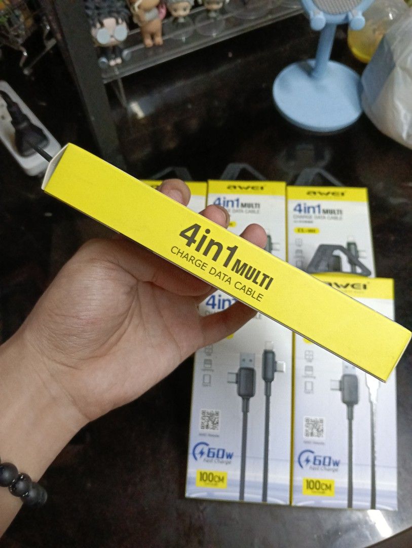 AWEI CL-184 4 in 1 Multi Charge Cable Data Fast Charging (Category: Chargers & Cables) located in Manila. Submitted by dahdahr (Listing ID 1470464119, Image 3). Description: ↛ Authentic - Purchased from Official Store. ↛ can provide any proofs ↛ MOP: Cash/Gcash ↛ MOD: LBC, Lalamove, J&T or Pick up ↛ MEET UP: SM Sta.Mesa/Quiapo Church/Savemore Nagtahan/Vicente Cruz, España Blvd ↛ LOC: Sampaloc/Quiapo, Manila.