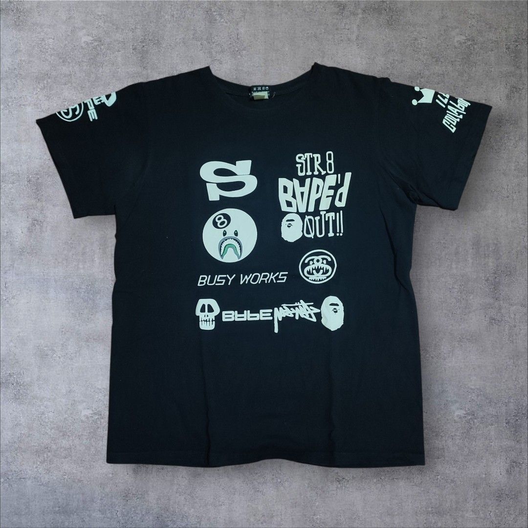 Bape x Stussy Collab Shirt (Category: Tshirts & Polo Shirts ) located in Taguig. Submitted by thriftedtaguig07 (Listing ID 1470462214, Image 1). Description: Bape X Stussy Collab 21x27 ( Medium Fit) No issues No Cracks or Hairlines OFF ONLY!!! Mine: 450+SF All items posted are secondhand / thrifted pieces. We are not affiliated with or partnered with any brands shown. Brand names are used only for identification purposes..