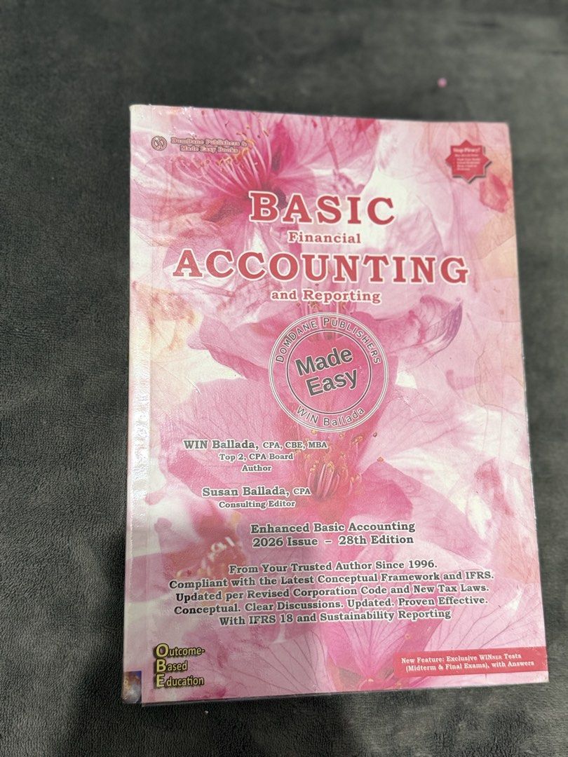 Basic Financial Accounting and Reporting by Win Ballada (2026 Issue – 28th Edition) (Category: Textbooks) located in Mandaluyong City. Submitted by josa_xox0i8 (Listing ID 1470511588, Image 1). Description: Selling my pre-loved accounting textbook! Latest edition, perfect for BSA/Business students. 📚 Details: • Title: Basic Financial Accounting and Reporting (Made Easy) • Author: Win Ballada, CPA & Susan Ballada, CPA • Edition: 2026 Issue – 28th