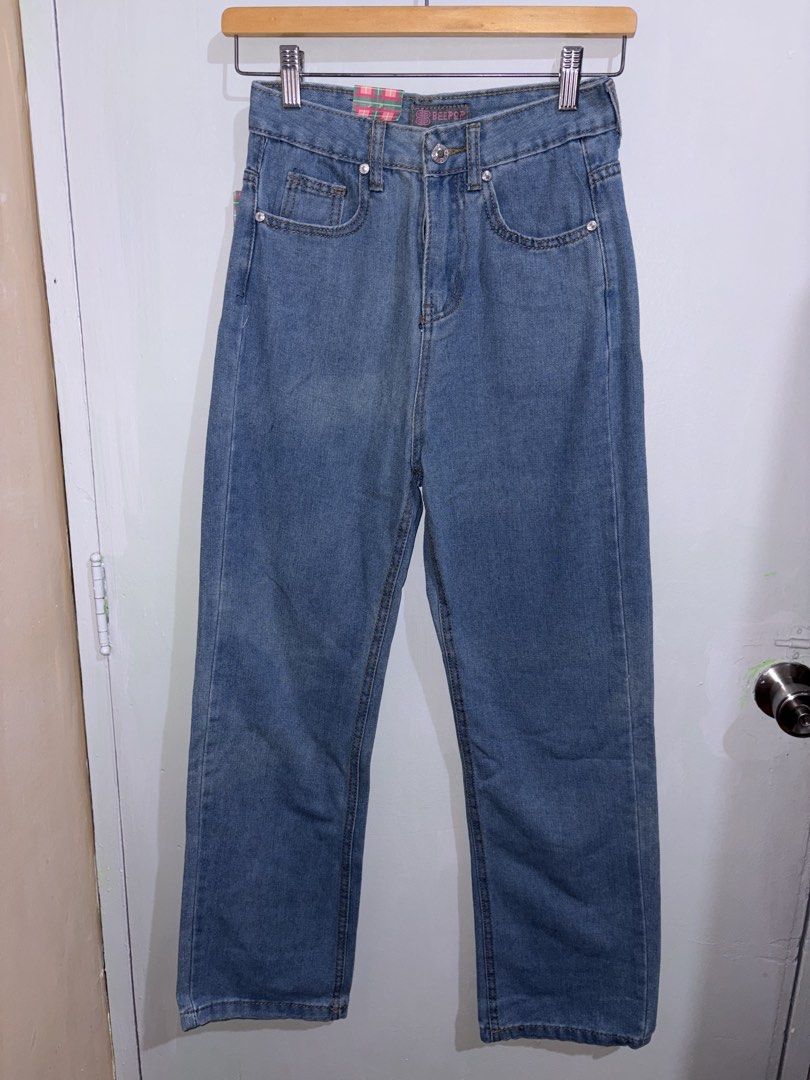 Beepop Denim Jeans Size 25 (Category: Jeans) located in Manila. Submitted by margascloset_ (Listing ID 1470491209, Image 1). Description: - Condition: Brand new with tags (not used, wrong size) - Size: 25 - Color/Wash: Medium blue wash - Style: High-waisted, straight leg cut - Features: Front and back pockets, belt loops, zip fly with button closure.