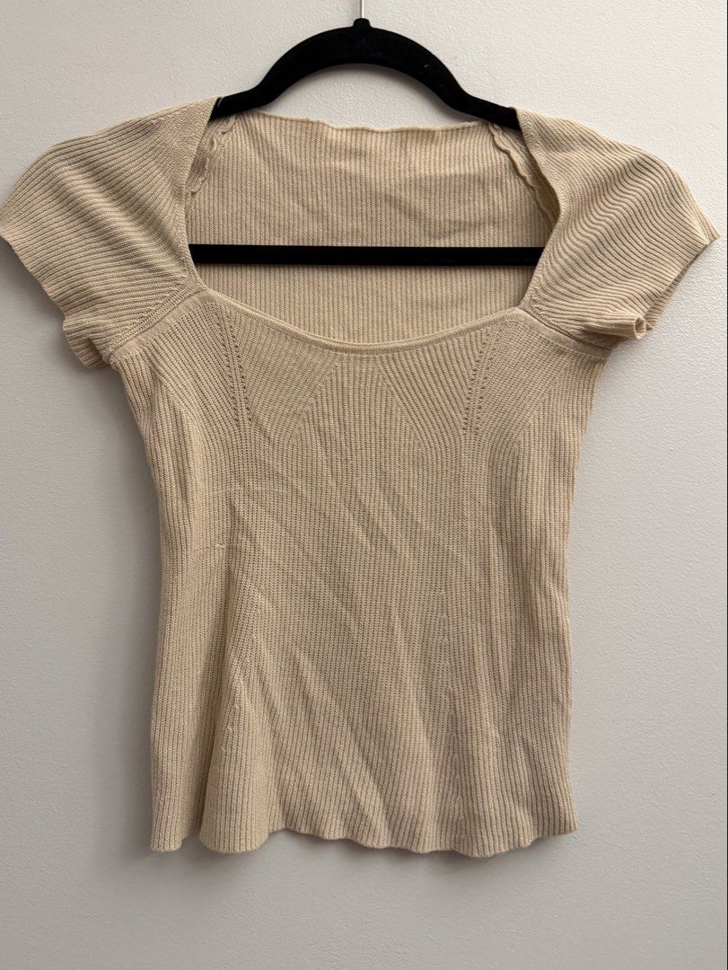Beige Knitted Top Open Neckline Small (Category: Blouses) located in Manila. Submitted by closetclearout.mnl (Listing ID 1470394673, Image 2). Description: - too small on me - xs-s .