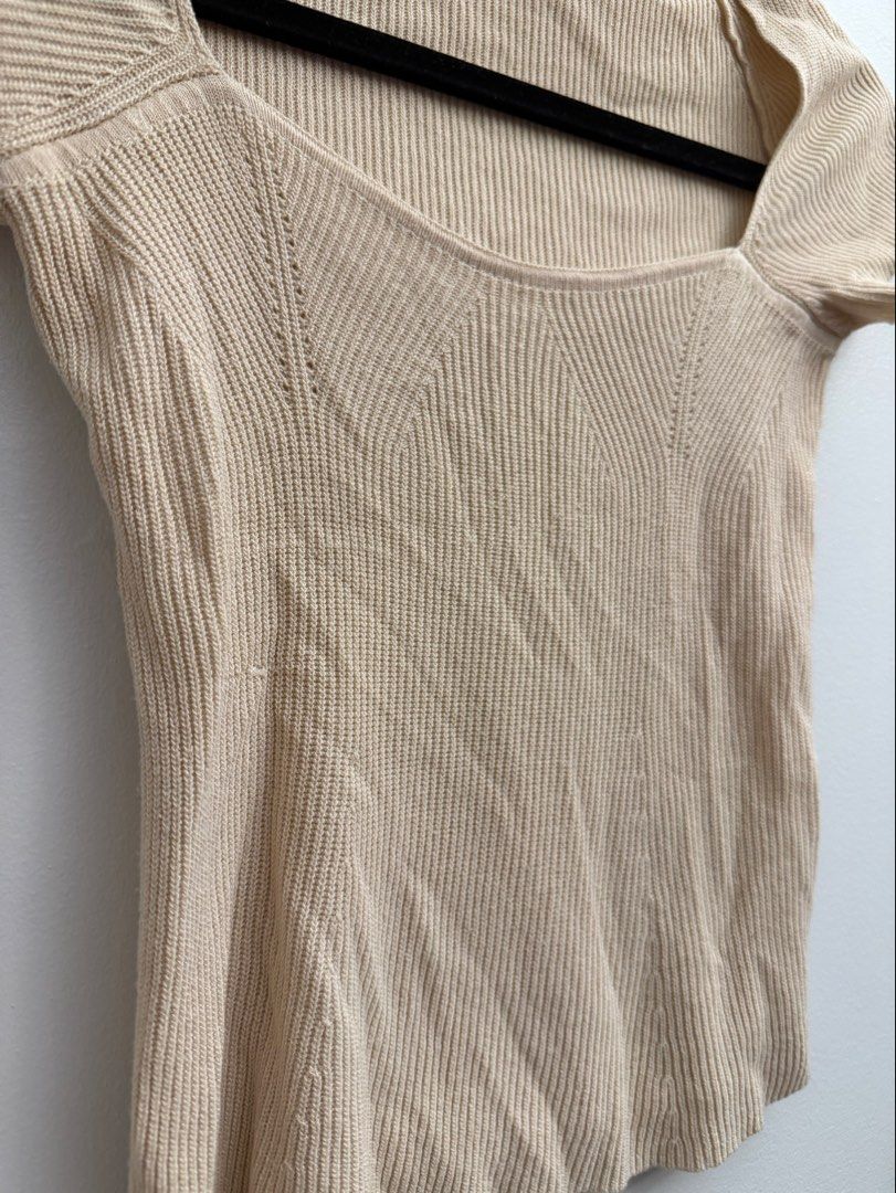 Beige Knitted Top Open Neckline Small (Category: Blouses) located in Manila. Submitted by closetclearout.mnl (Listing ID 1470394673, Image 1). Description: - too small on me - xs-s .