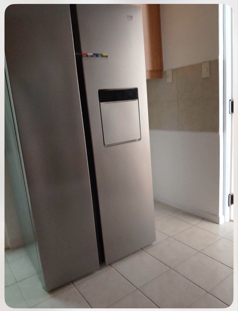 Beko Side-by-Side Refrigerator with Water Dispenser (Category: Refrigerators and Freezers) located in Makati City. Submitted by theacd (Listing ID 1470444131, Image 1). Description: -lalamove and pick up shoulder by buyer - Beko Brand - Sleek stainless steel finish with modern side-by-side design - Convenient exterior water and ice dispenser on the front door - Spacious interior with adjustable glass shelves and door bins - Bottom crisper drawers