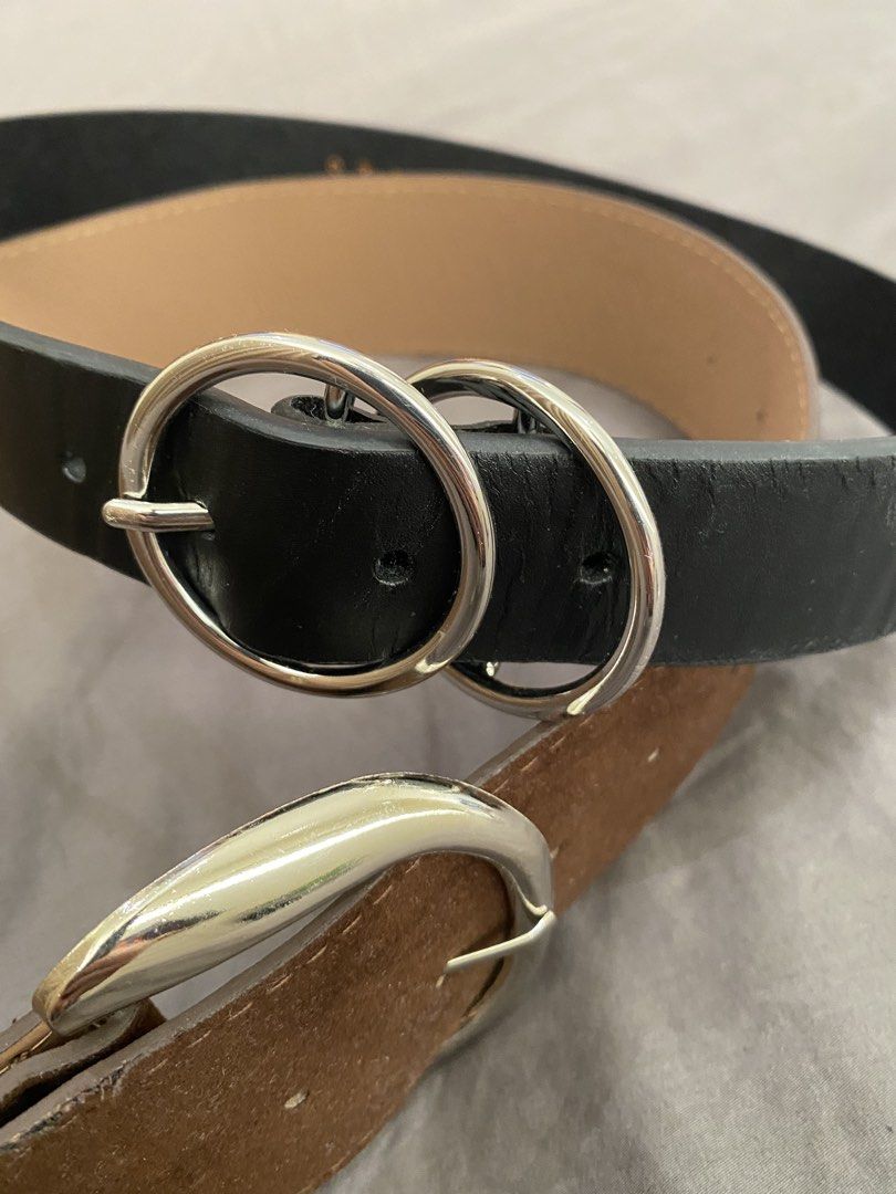 Belt Set (Brown and Black) (Category: Belts) located in Dasmarinas. Submitted by closetcleanser_ (Listing ID 1470427849, Image 2). Description: - Includes 2 belts: Black leather with double silver rings, and brown suede with chunky silver buckle - Versatile everyday wardrobe staples.