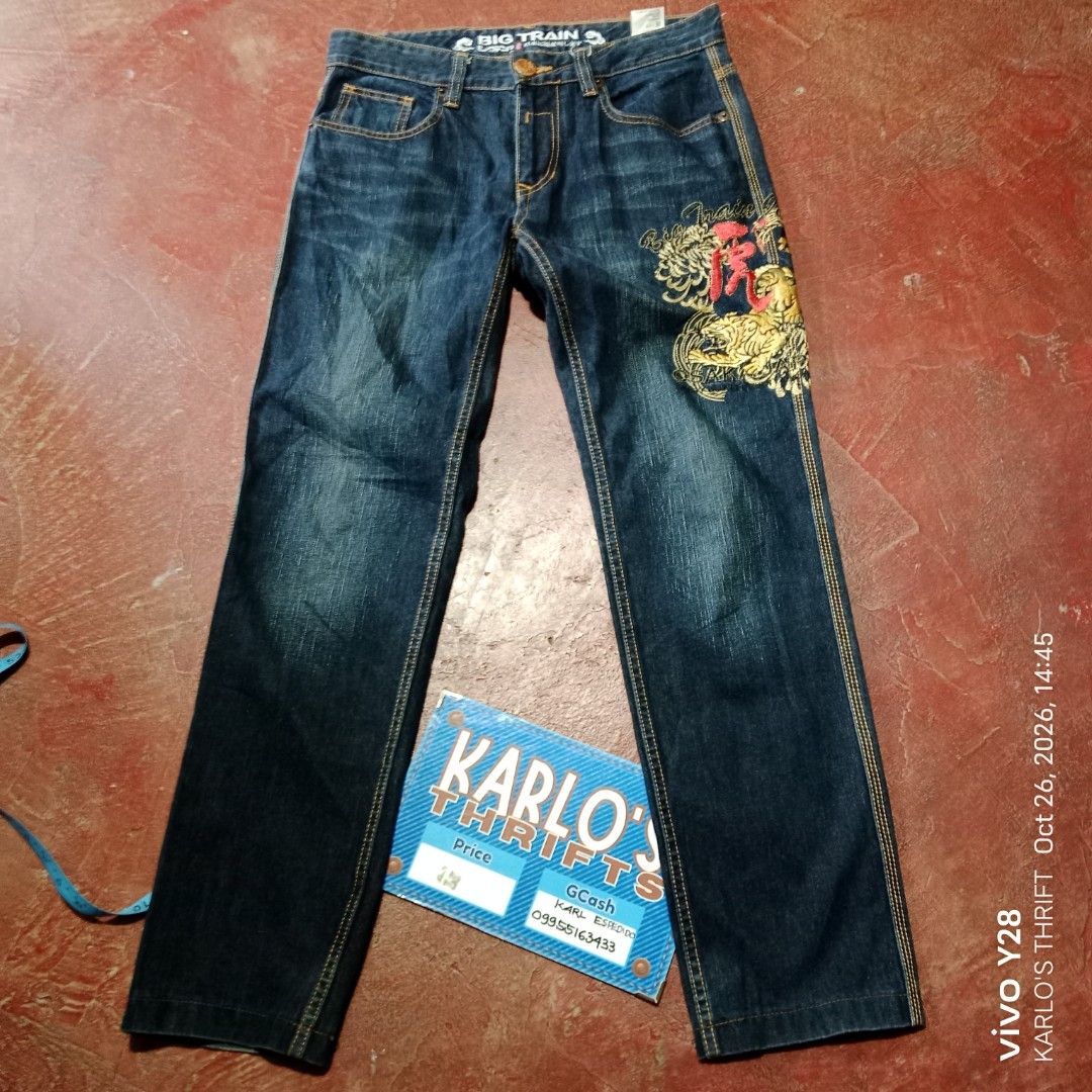BIG TRAIN EMBROIDERED DENIM PANTS (Category: Jeans) located in Davao. Submitted by karlosthriftshop (Listing ID 1470432151, Image 2). Description: ₱750 FREE SHIPPING THRU J &T BIG TRAIN EMBROIDERED DENIM PANTS MADE IN TAIWAN NON-STRETCH W31 L38 HEM:7 PLEASE CHECK ATTACHED PHOTOS OF ACTUAL MEASUREMENT USED,IN VERY GOOD CONDITION ISSUE: ALTERED LENGTH X COD/COP PAYMENT 1ST MOP:GCASH DM FOR MORE INQUIRIES.