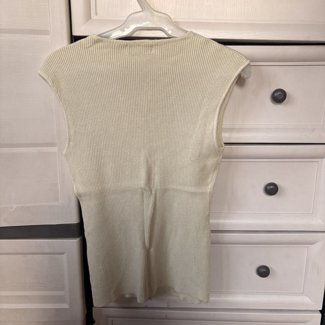 BKK Ribbed Sleeveless Top (Category: Sleeveless) located in Makati City. Submitted by iu__00 (Listing ID 1470444966, Image 3). Description: - Brand: ONE-K -Size: Small to Med - Color: Avocado green - Material: Stretchy ribbed knit fabric - Design: V-neckline with white buttons, cap sleeves, plain back - Fit: Fitted and flattering.