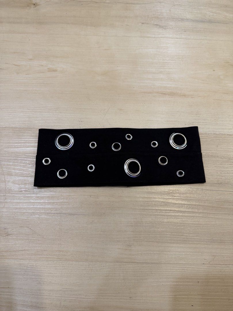 black headband with silver eyelet hardware (Category: Hair Accessories) located in Manila. Submitted by _____car0usell (Listing ID 1470495666, Image 3). Description: - never used, just for fitting.