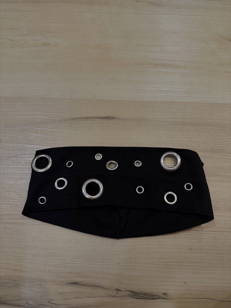 black headband with silver eyelet hardware (Category: Hair Accessories) located in Manila. Submitted by _____car0usell (Listing ID 1470495666, Image 2). Description: - never used, just for fitting.
