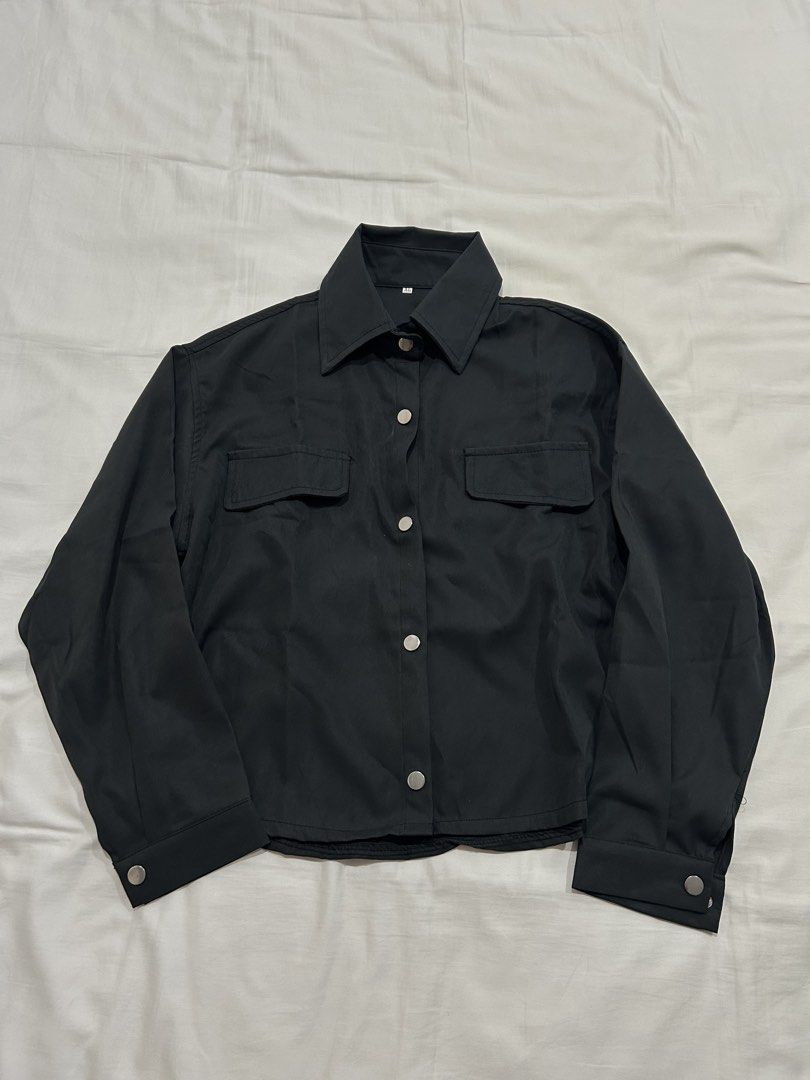 Black Long Sleeve Button Up (Category: Coats, Jackets and Outerwear) located in Quezon City. Submitted by christianramirez (Listing ID 1470422561, Image 1). Description: Length: 23.5” Bust: 43.3” Shoulder: 18.9” - Color: Black - Style: Button-up jacket with classic collar - Pockets: Two chest pockets - Closures: Silver snap buttons on front and cuffs Used only once for fitting..